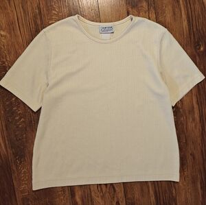 Butter Yellow Short‎ Sleeve Tee VTG 90s Cotton Pointelle Cottagecore Women's L
